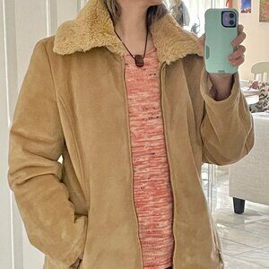 Liz Claiborne minky-soft shearling buckskin polyester jacket Womens L Macy’s